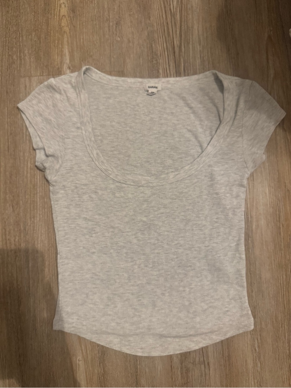 Garage Light Gray Scoop Neck Ribbed Short Sleeve Top